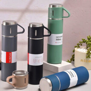 Product Details Stainless Steel Thermos Bottle 500ml – Double Wall Vacuum Insulated Flask (Thermo Cup) This premium quality thermos bottle is designed to keep your beverages hot or cold for a long time. Made with high-grade stainless steel, it is durable, stylish, and perfect for daily use. Specifications: Capacity: 500ml Material: Stainless Steel (Food Grade) Type: Vacuum Insulated Flask Model Number: Thermoscup Shape: Straight Cup Design Insulation Performance: Keeps hot & cold for 12–24 hours Metal Type: Stainless Steel Features: Double Wall Vacuum Insulation Eco-Friendly & Reusable Portable & Lightweight Design Leak-Proof & Travel Friendly Suitable for Office, Home, Travel & Outdoor Use Durable Business-Grade Glass Liner Technology